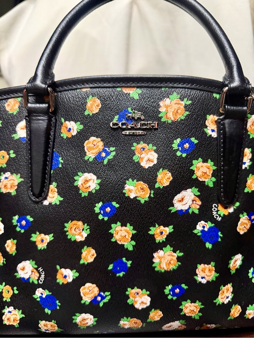 Used Coach Black Floral Leather Satchel - Coach - Picture 1 of 10